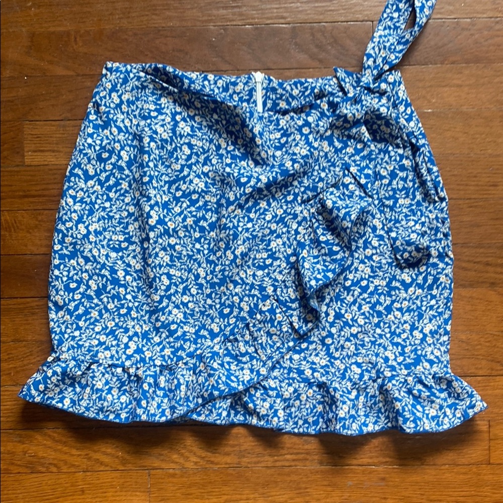 Blue Ruffled Mini Wrap Skirt